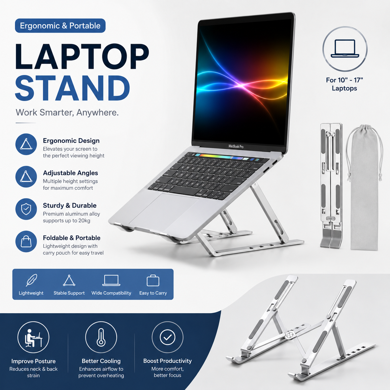 Adjustable Laptop Stand – Foldable Portable Ergonomic Laptop Holder
